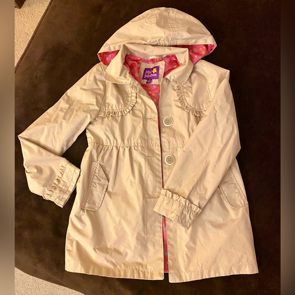 Pink Platinum Cream Hooded Raincoat/Wind with Pink Lining